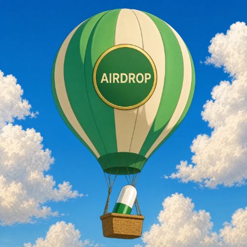 $AIRDROP green and cream hot-air balloon